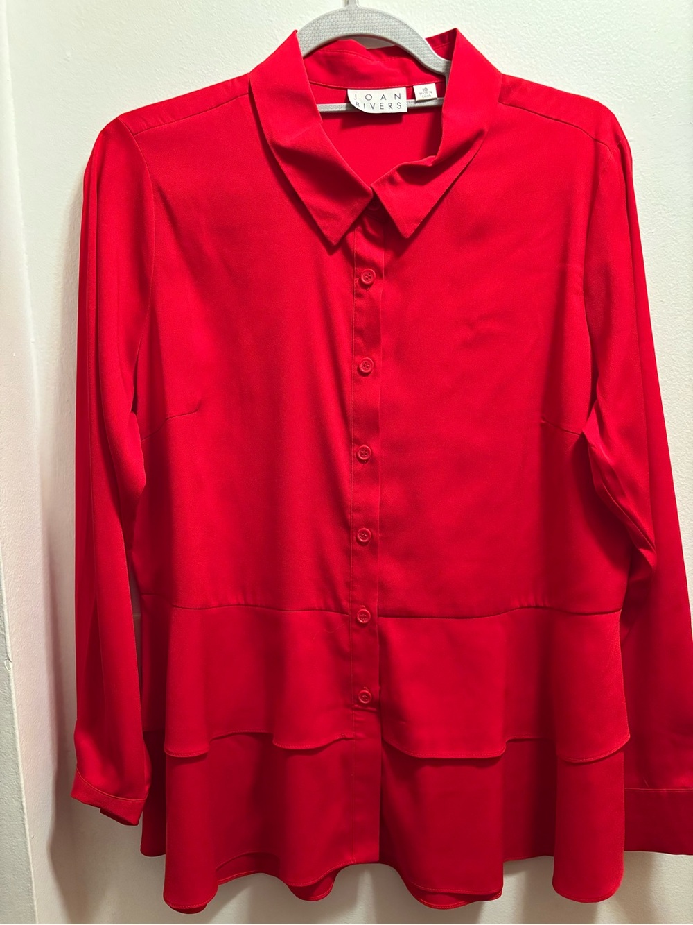 Joan Rivers Bright Red Button-Down Peplum Shirt
